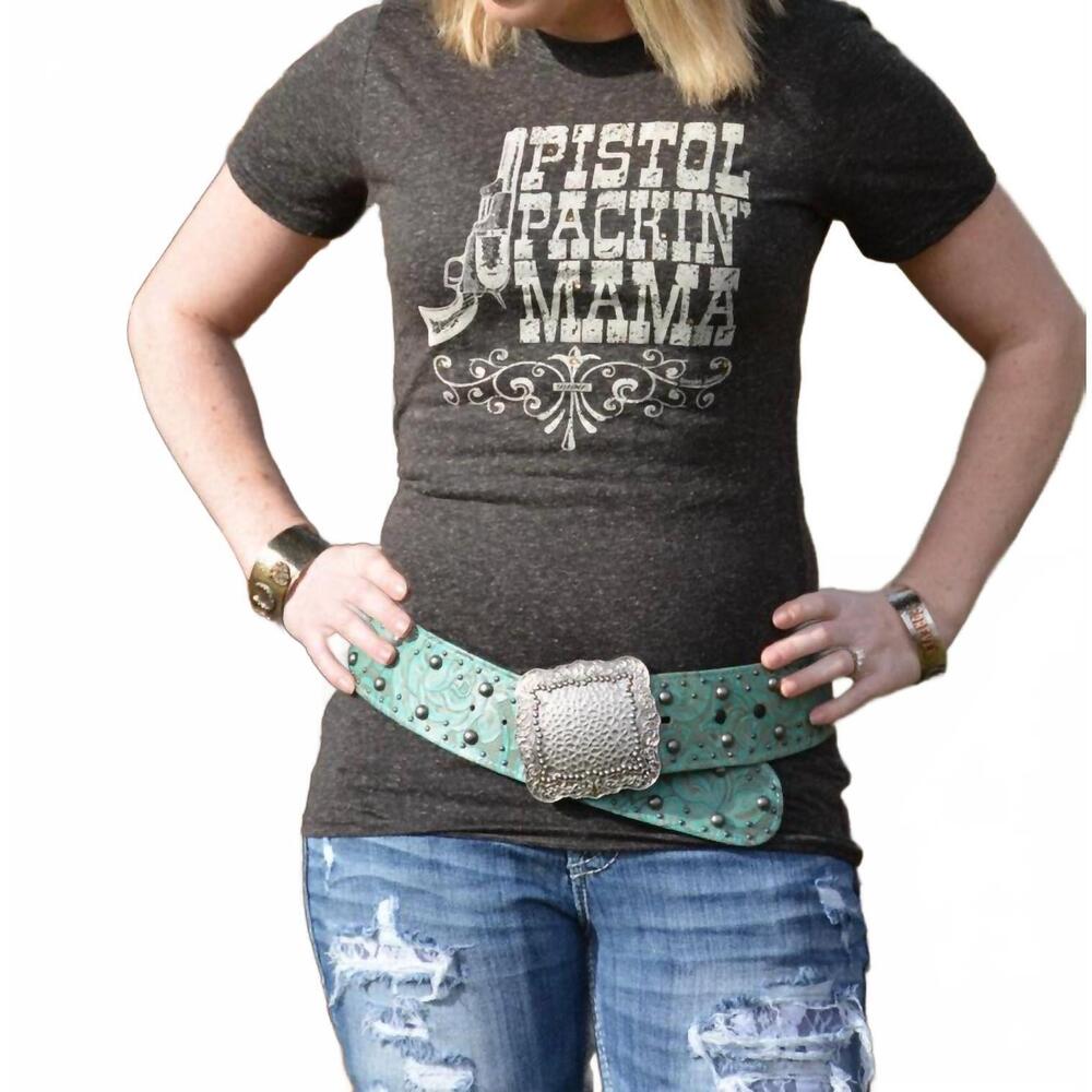 NEW COWGIRL JUSTICE pistol packin mama tee in black